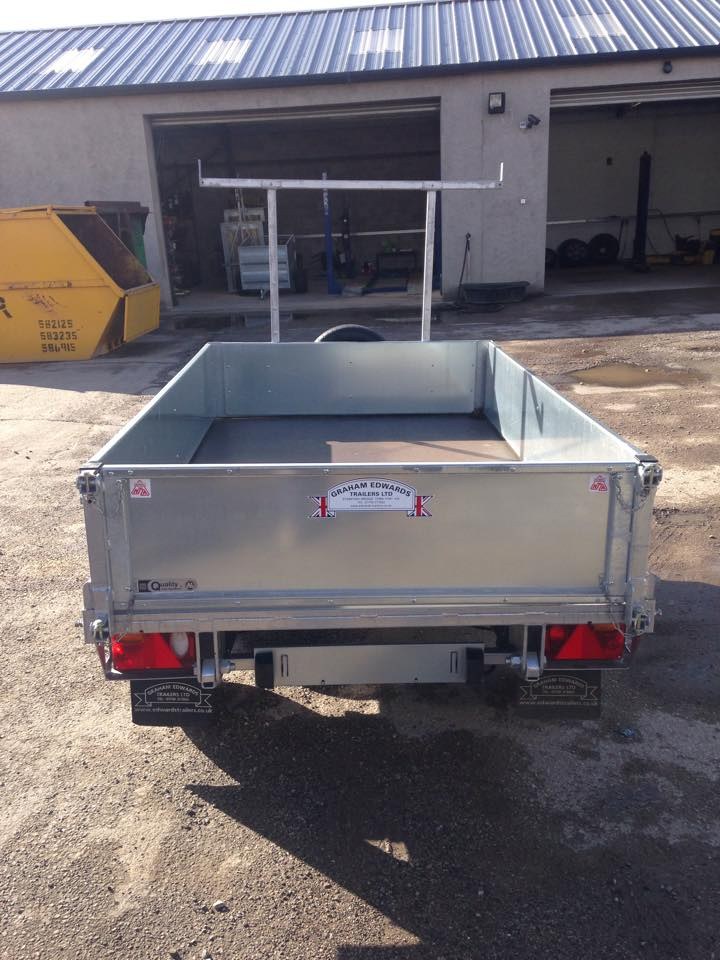 New galvanised Graham Edwards tipping trailer in the yard