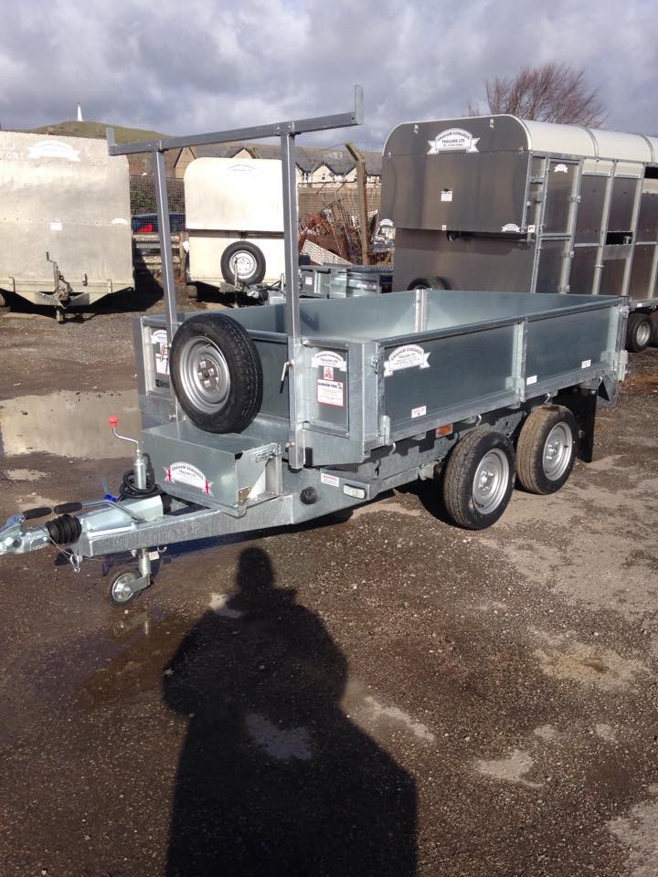 Graham Edwards tipping trailer with a ladder rack and spare wheel